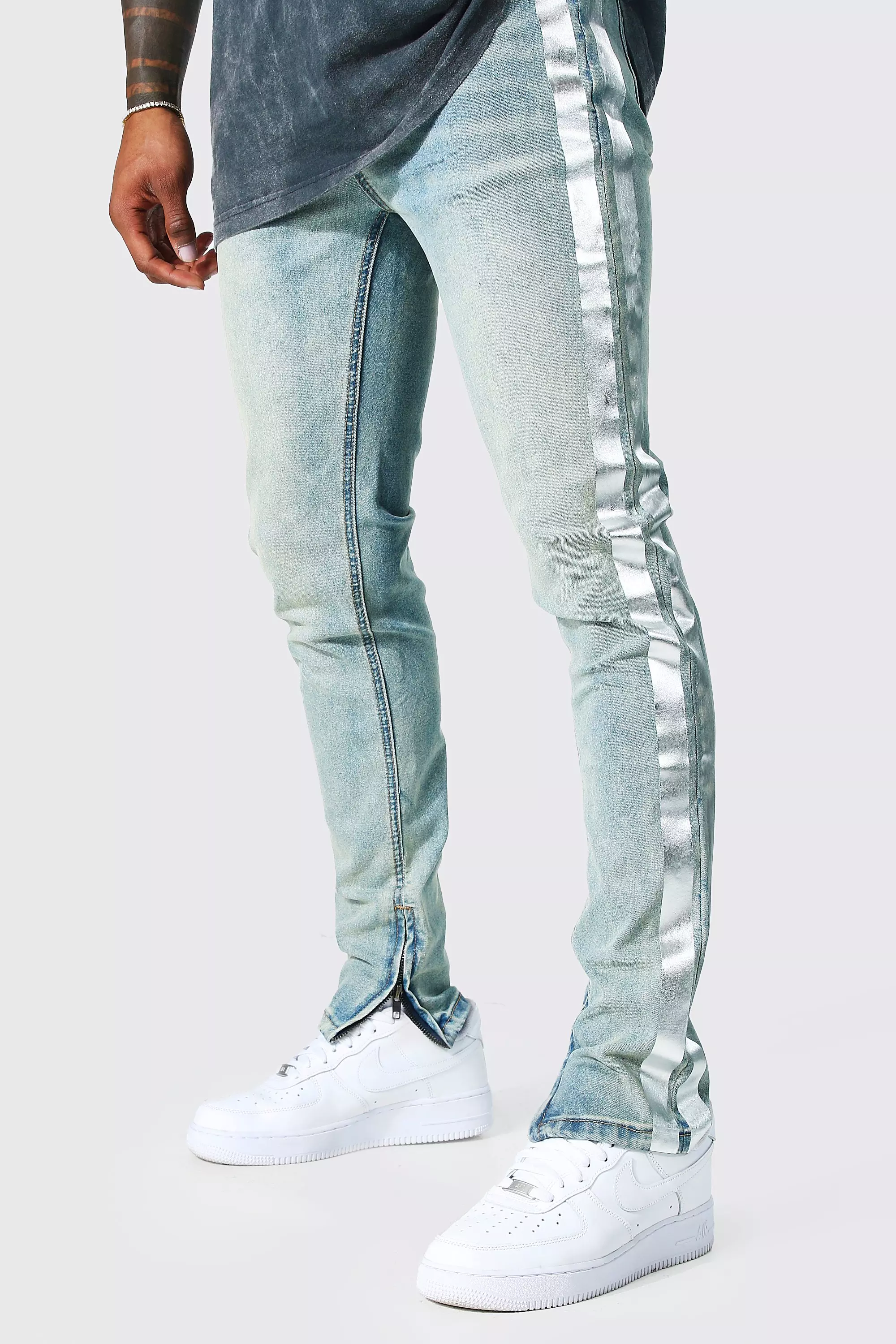 Jeans with 2025 side stripe mens